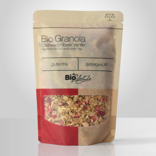 BioLifestyle Granola Cashew Erdbeer Vanille glutenfrei 350g